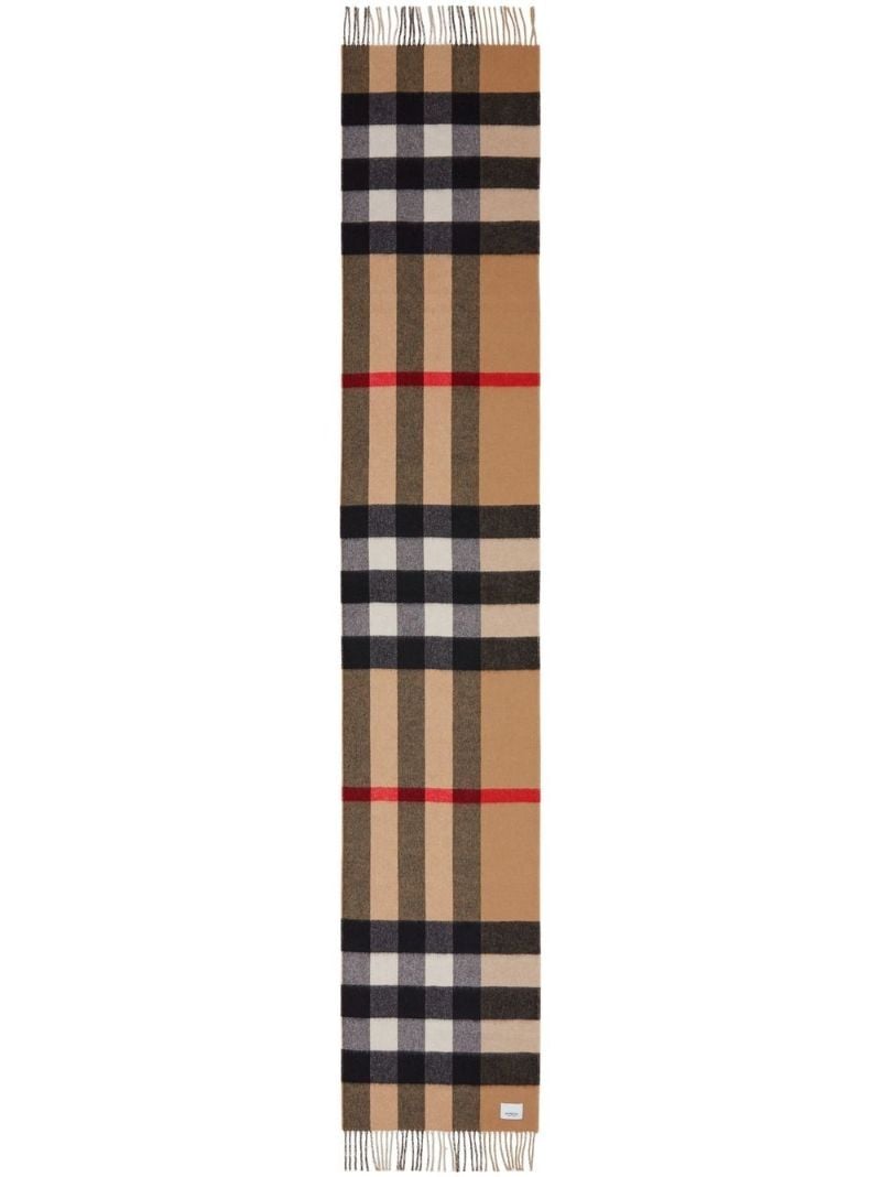Beige Reversible Check and Monogram Cashmere Scarf