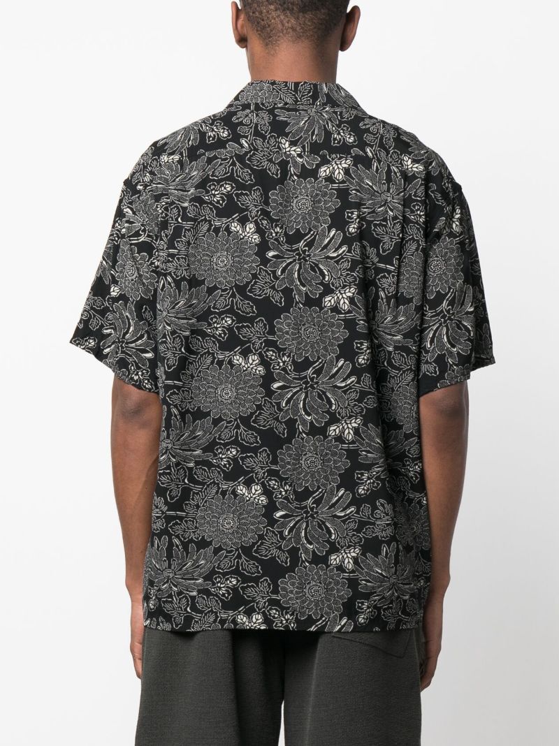 Black Floral Print Hawaiian Shirt