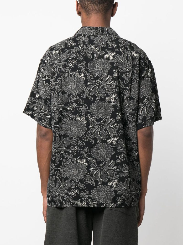 Black Floral Print Hawaiian Shirt