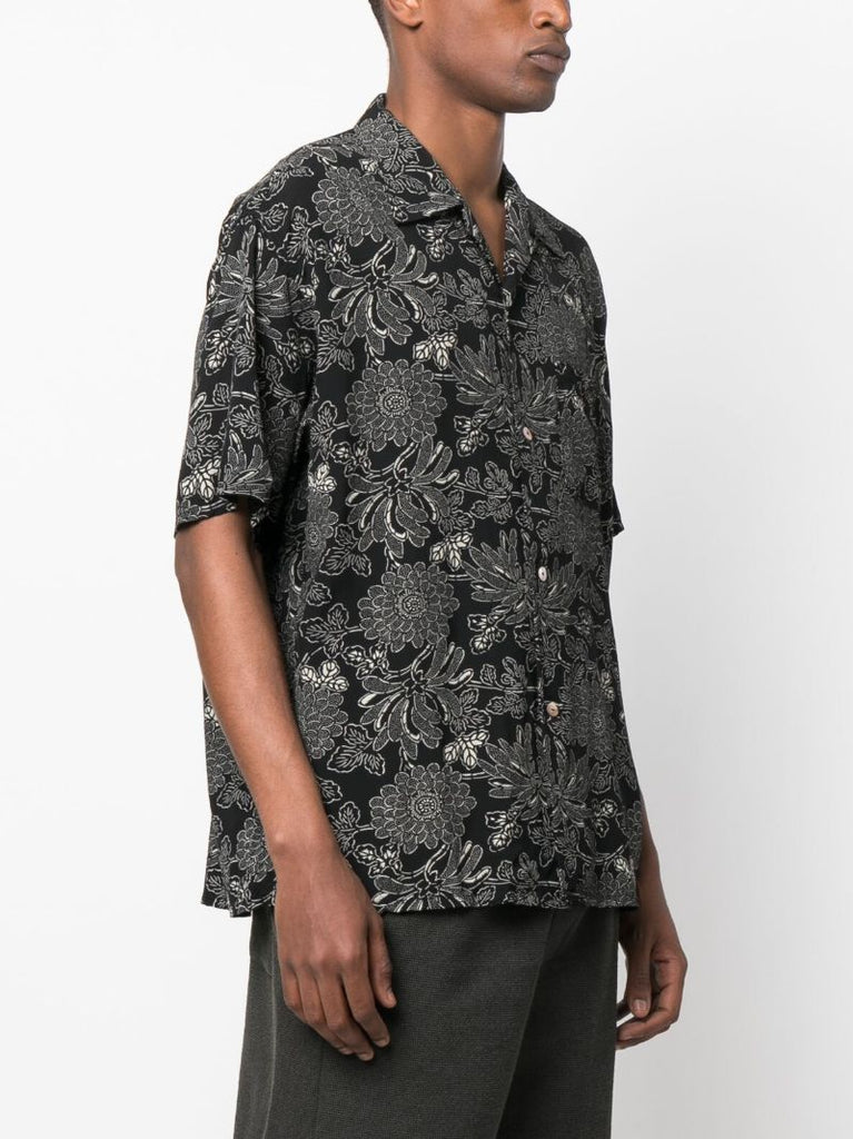 Black Floral Print Hawaiian Shirt