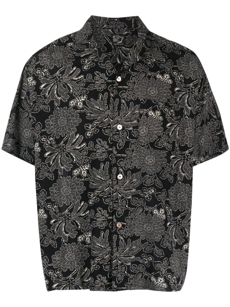 Black Floral Print Hawaiian Shirt