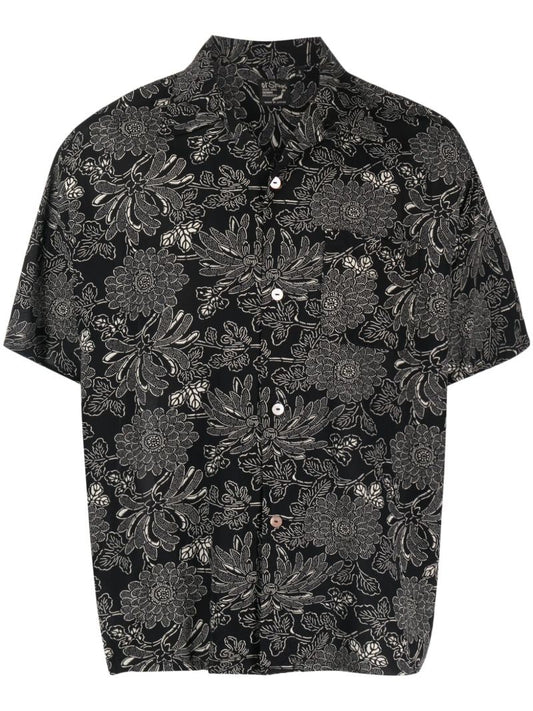 Black Floral Print Hawaiian Shirt