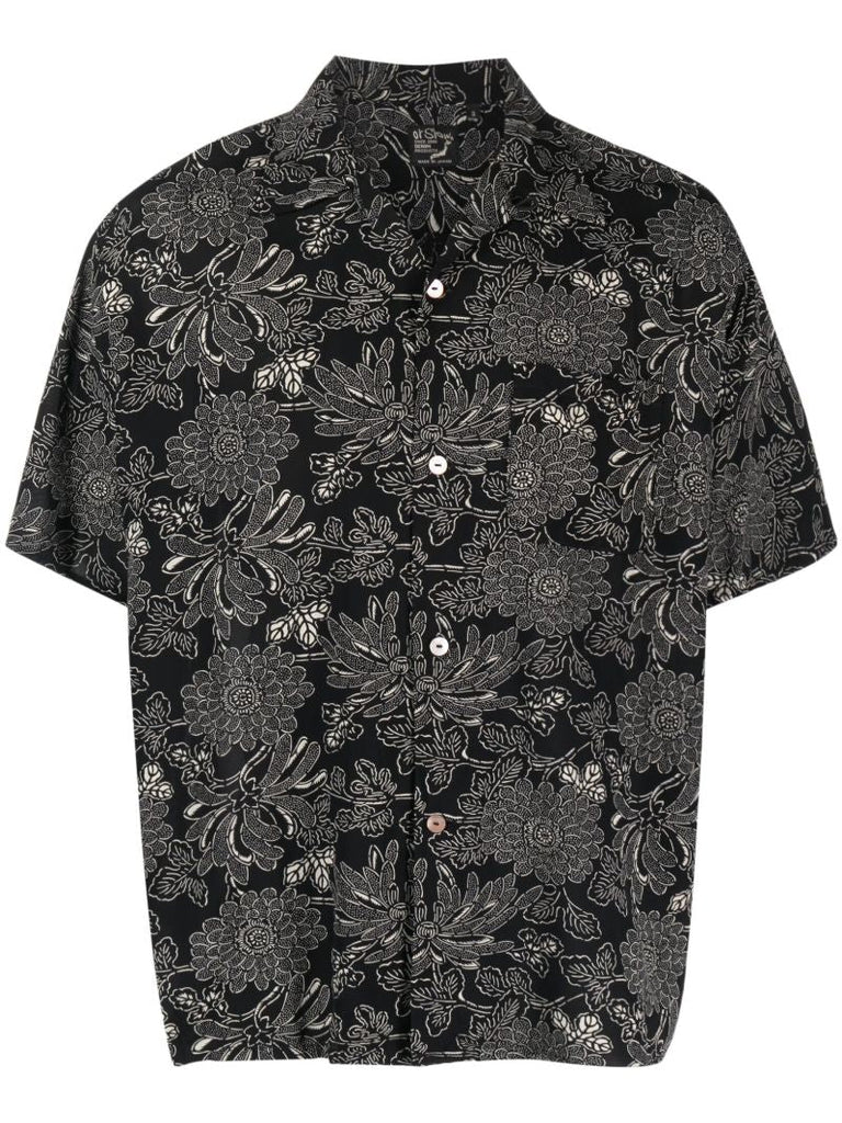 Black Floral Print Hawaiian Shirt