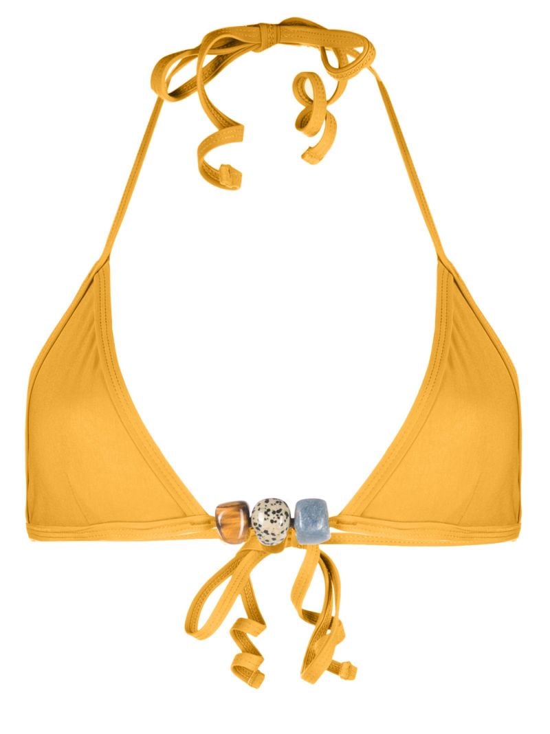 Yellow Gemstone-embellished Bikini Top