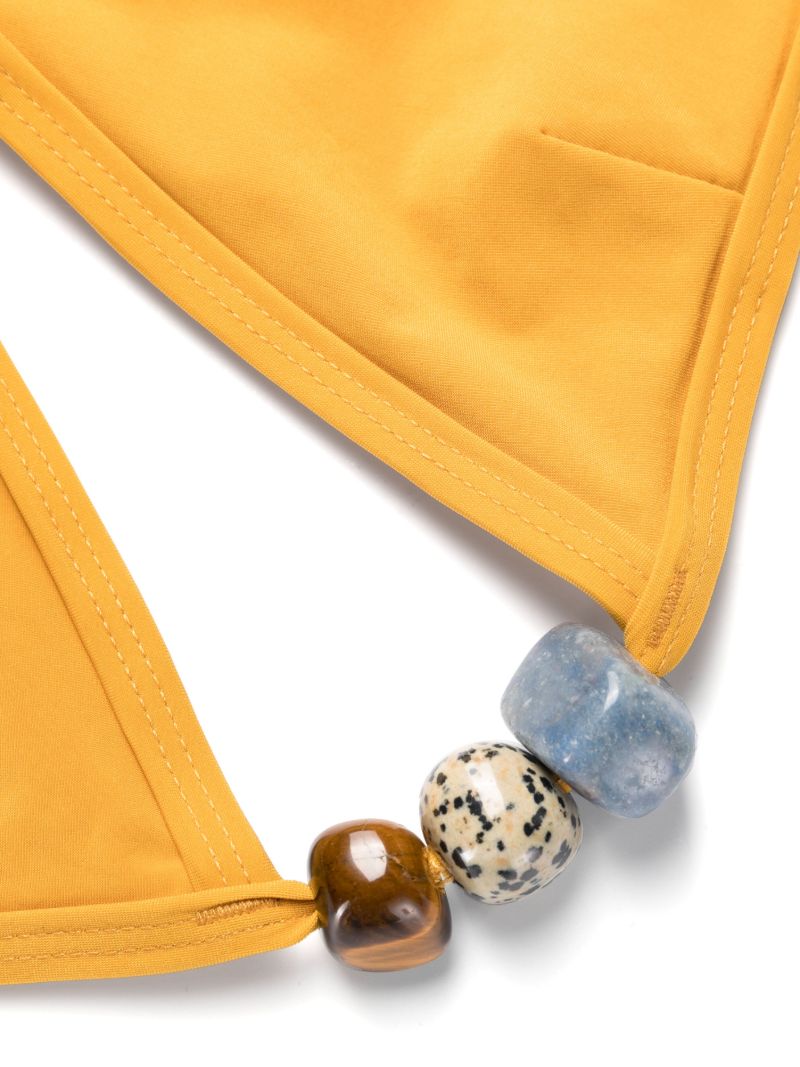 Yellow Gemstone-embellished Bikini Top