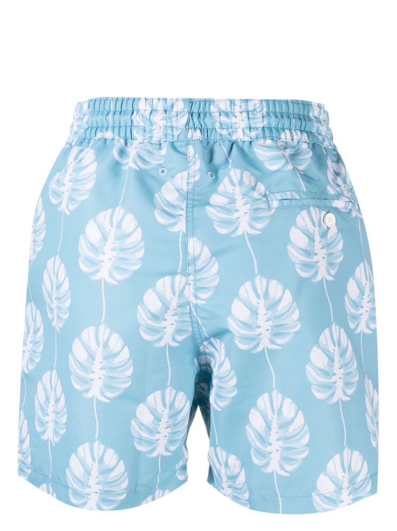 Blue Leaf Print Swim Shorts