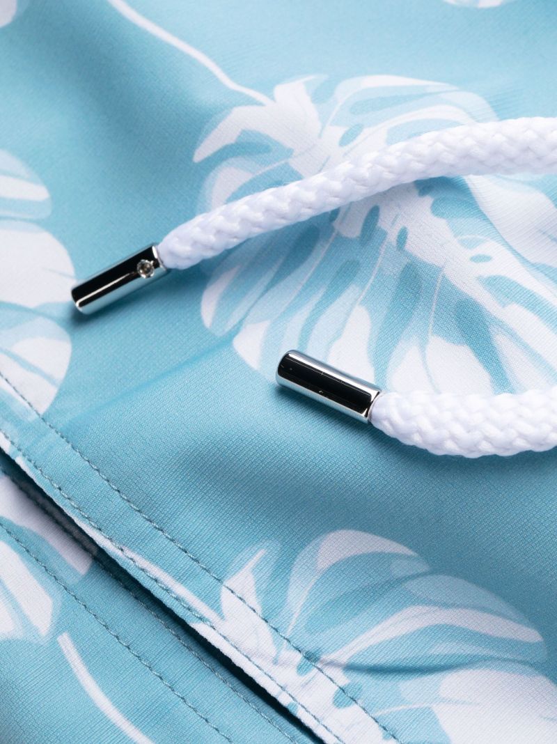 Blue Leaf Print Swim Shorts