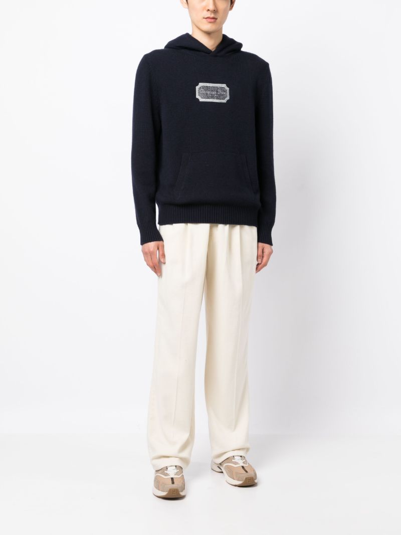 Blue Logo Embroidered Cashmere Hoodie