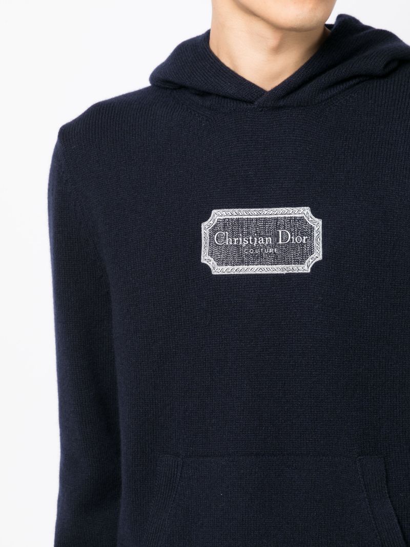 Blue Logo Embroidered Cashmere Hoodie