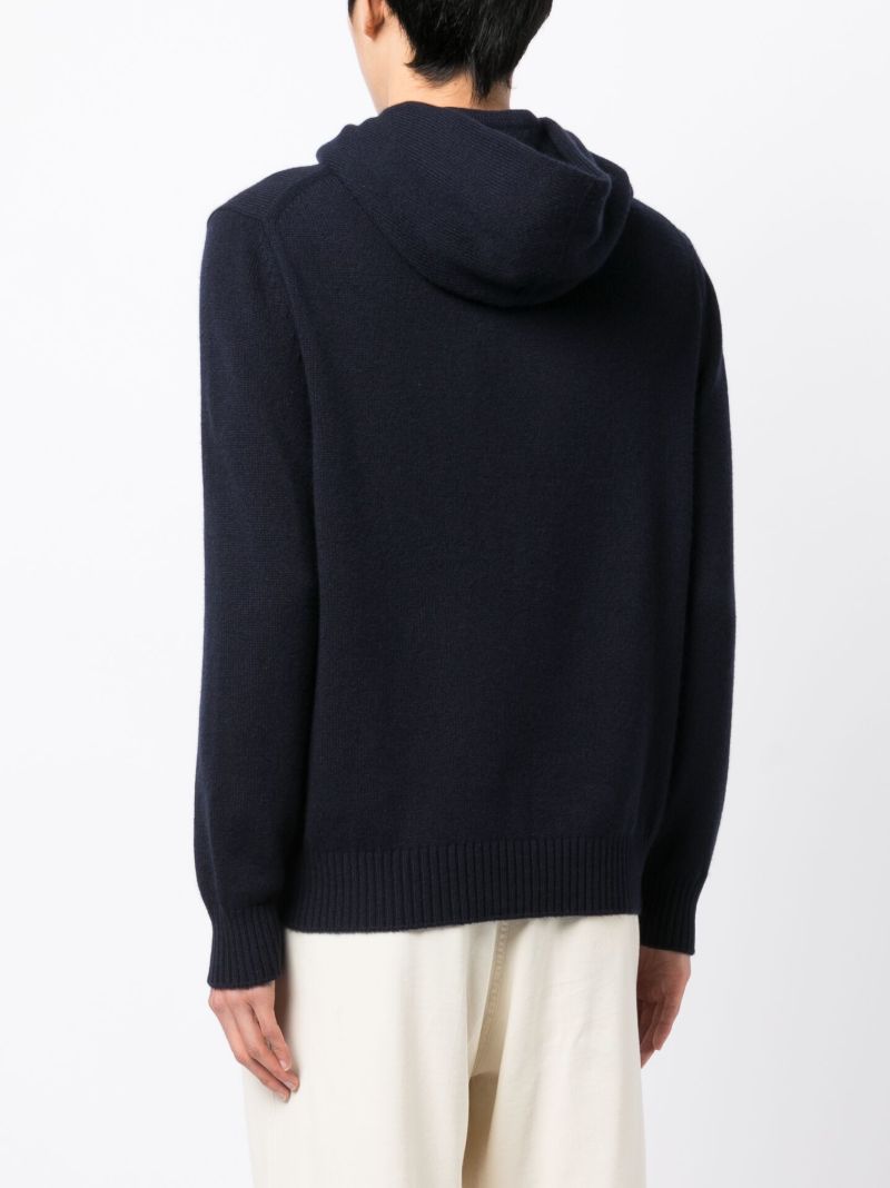 Blue Logo Embroidered Cashmere Hoodie