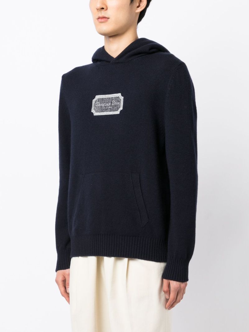 Blue Logo Embroidered Cashmere Hoodie