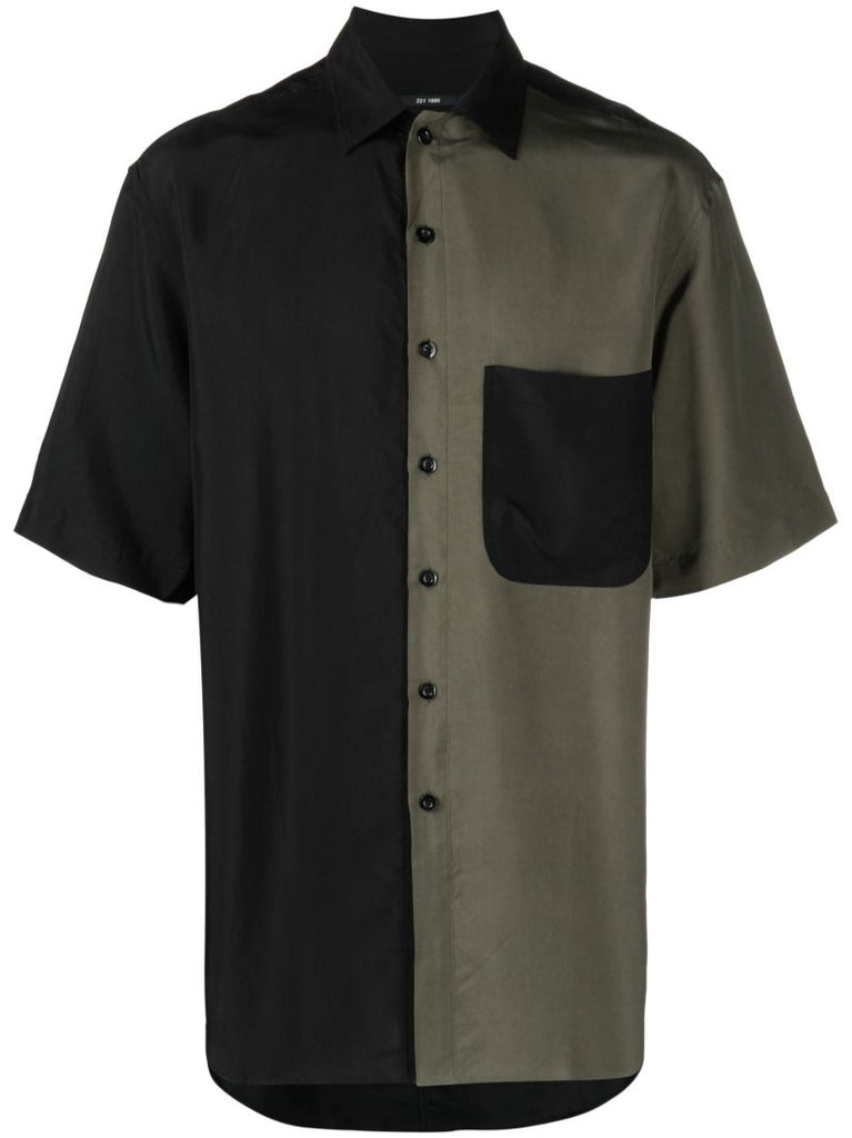 Black Two Tone Camp Collar Shirt