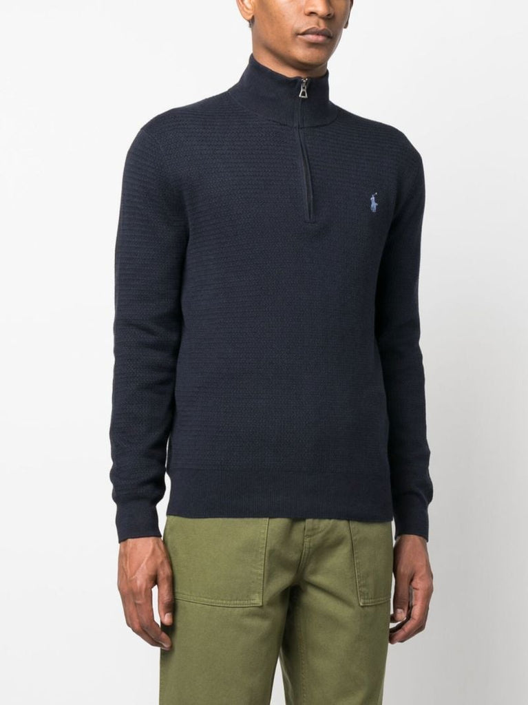 Blue Polo Pony Embroidered Cotton Sweater