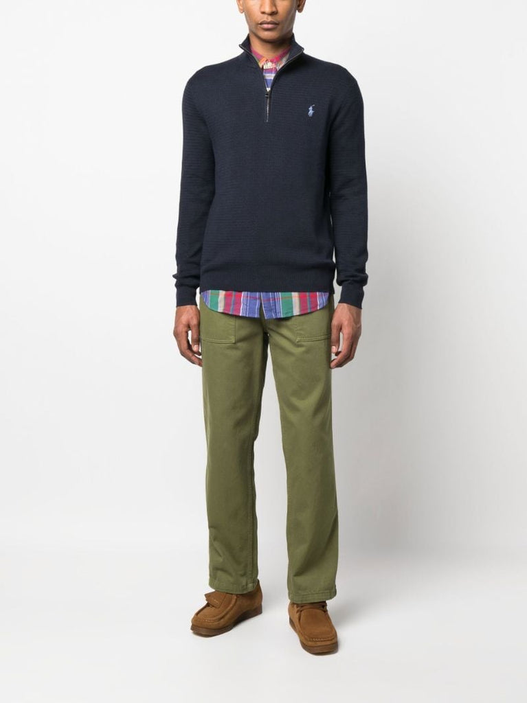 Blue Polo Pony Embroidered Cotton Sweater