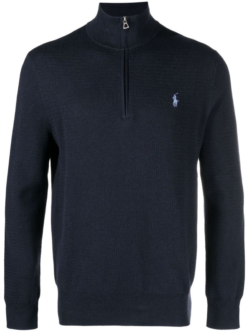Blue Polo Pony Embroidered Cotton Sweater