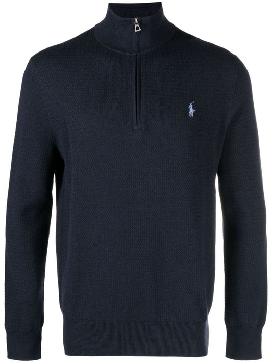 Blue Polo Pony Embroidered Cotton Sweater
