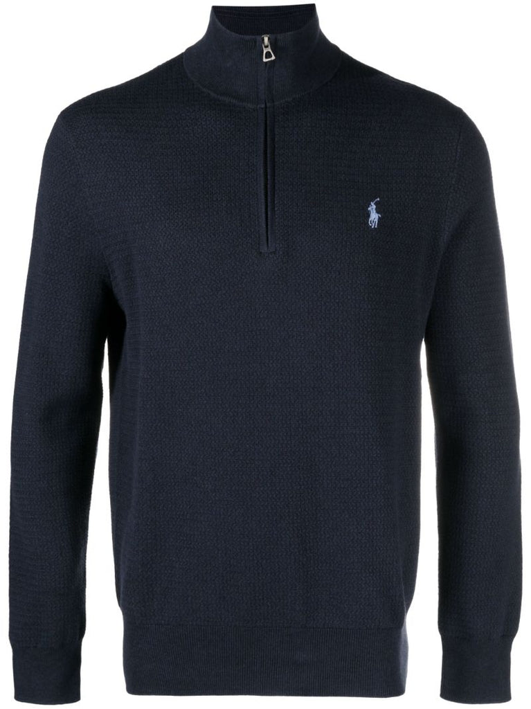 Blue Polo Pony Embroidered Cotton Sweater