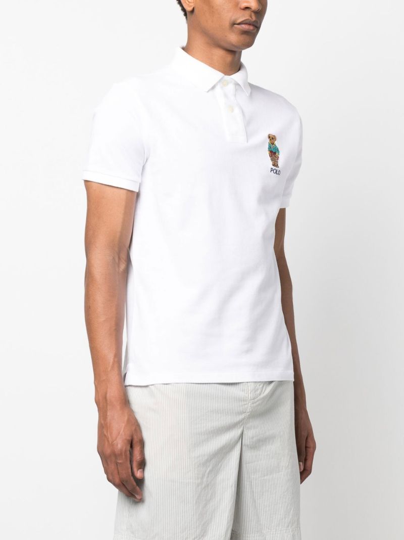 White Cotton Bear Embroidered Polo Shirt