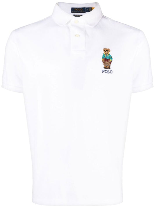 White Cotton Bear Embroidered Polo Shirt