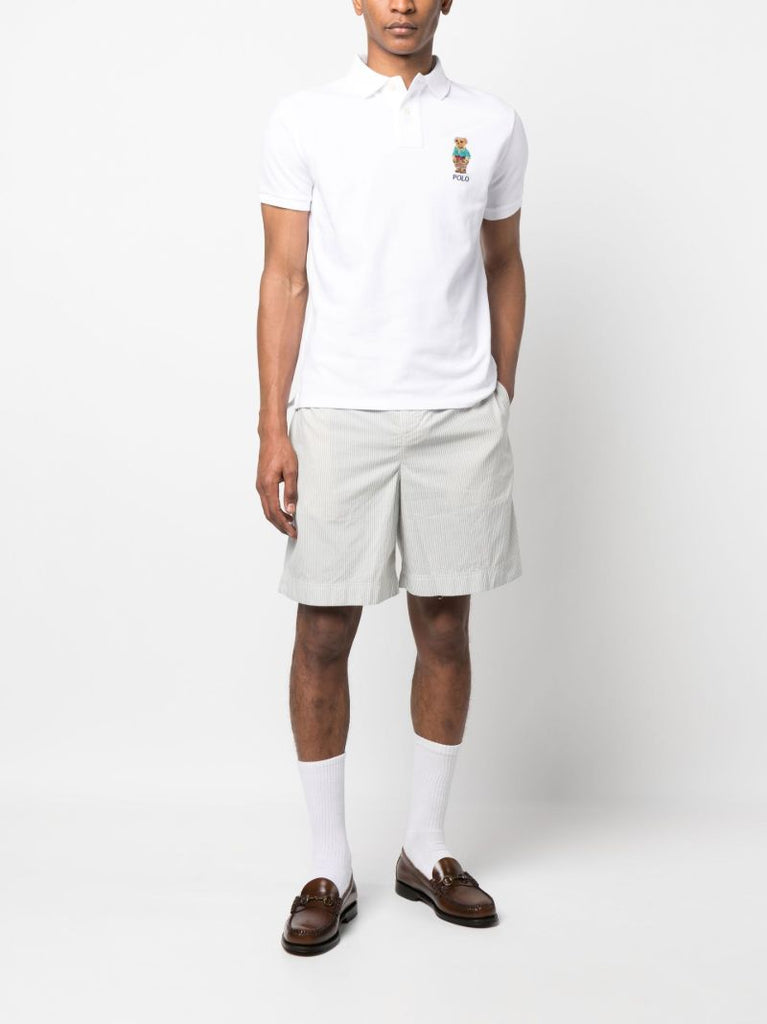 White Cotton Bear Embroidered Polo Shirt
