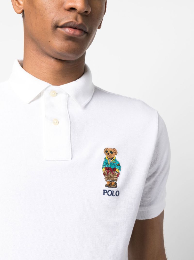 White Cotton Bear Embroidered Polo Shirt