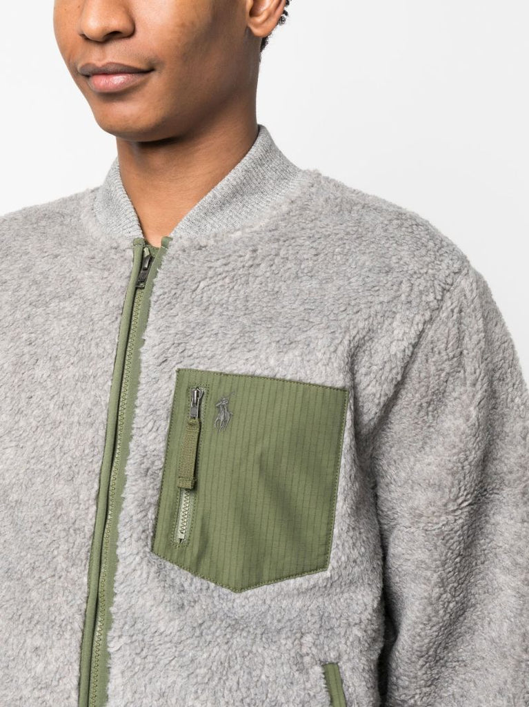 Grey Fleece Zipped Bomber Jacket