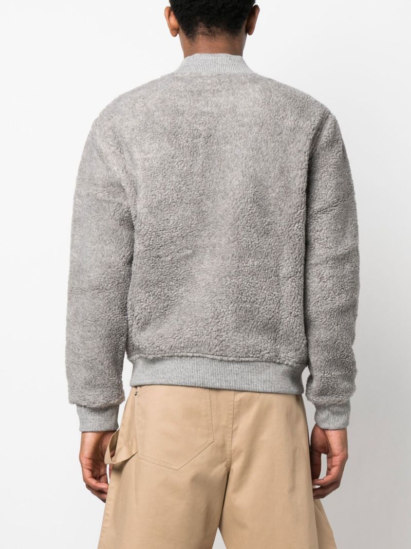 Grey Fleece Zipped Bomber Jacket