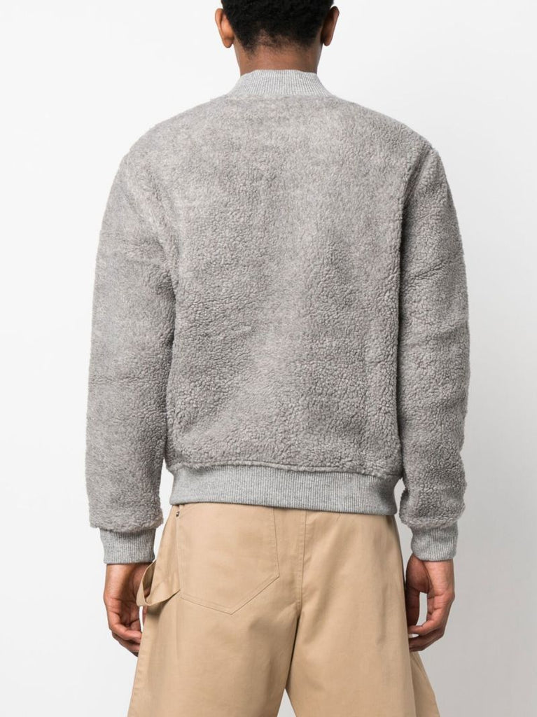 Grey Fleece Zipped Bomber Jacket