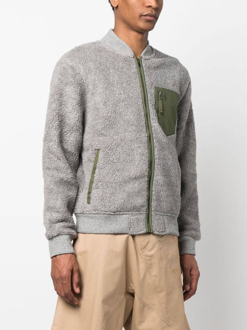 Grey Fleece Zipped Bomber Jacket