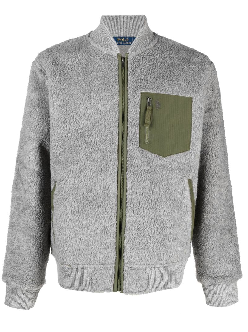 Grey Fleece Zipped Bomber Jacket