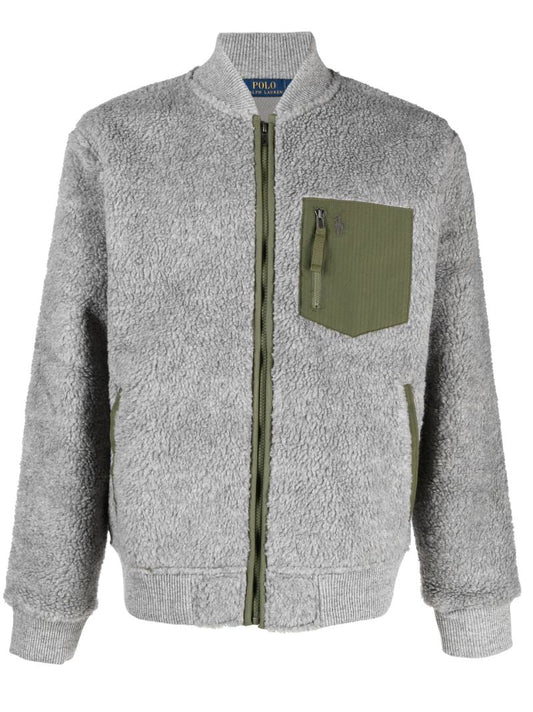 Grey Fleece Zipped Bomber Jacket