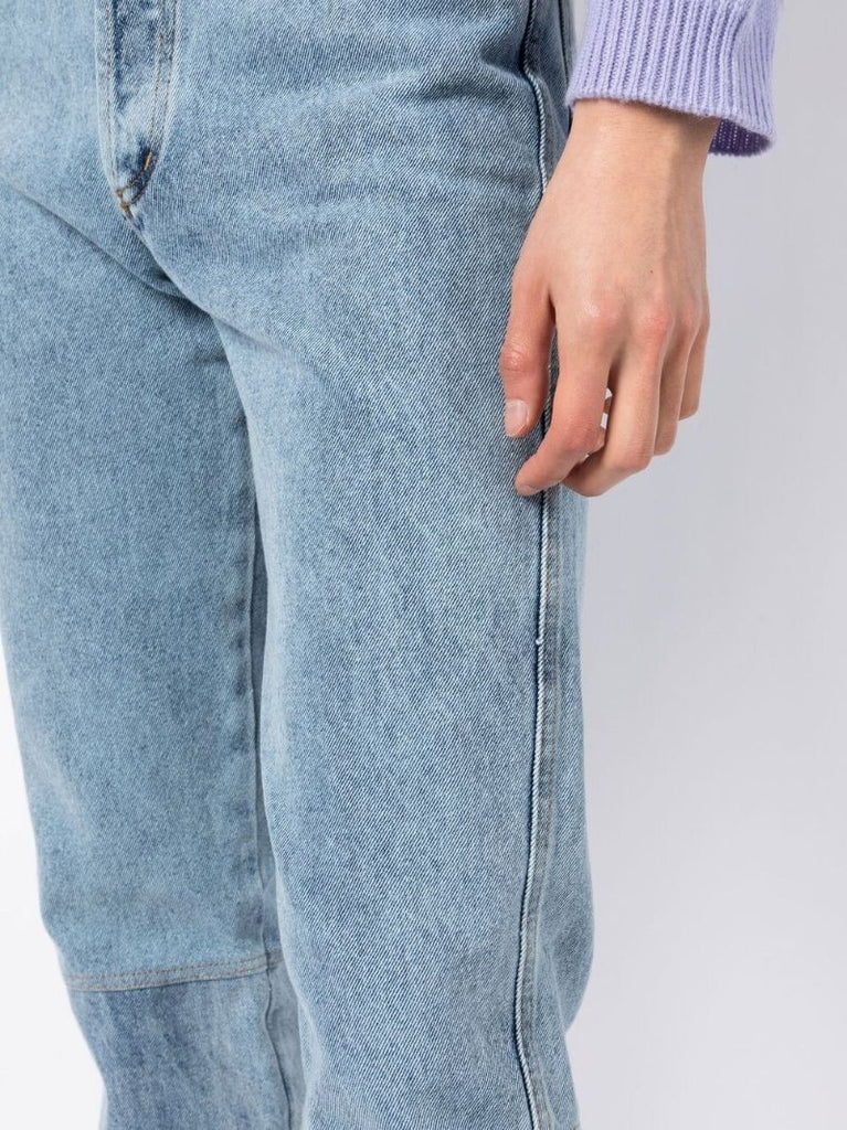 Blue Frayed Straight-leg Jeans