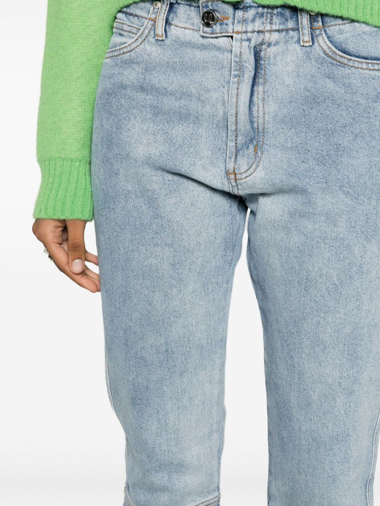 Blue Frayed Straight-leg Jeans