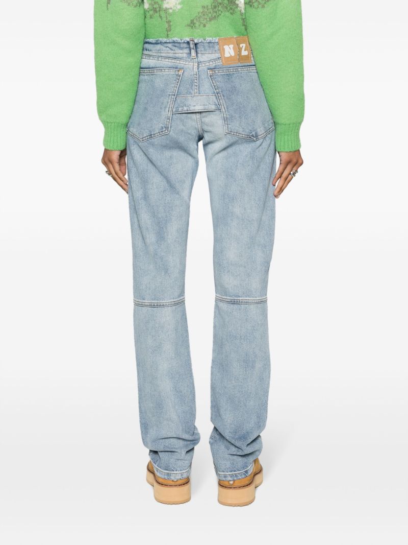 Blue Frayed Straight-leg Jeans