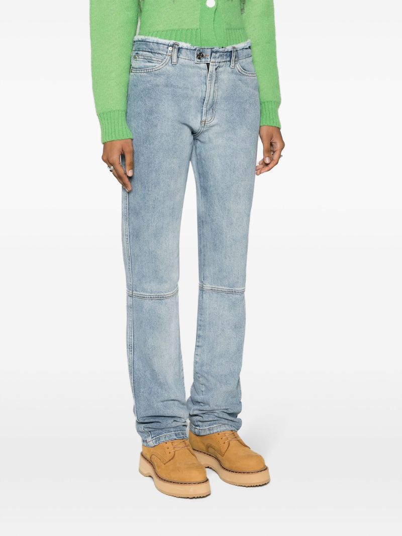 Blue Frayed Straight-leg Jeans
