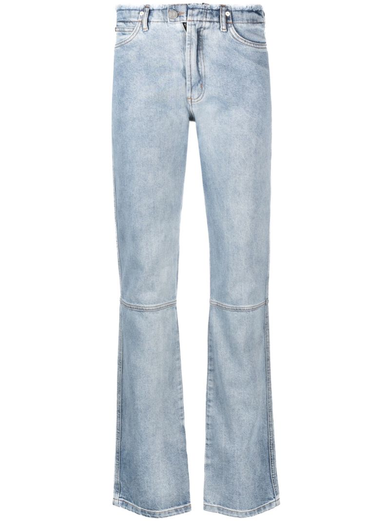 Blue Frayed Straight-leg Jeans
