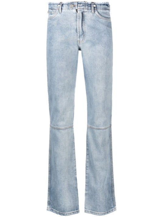 Blue Frayed Straight-leg Jeans