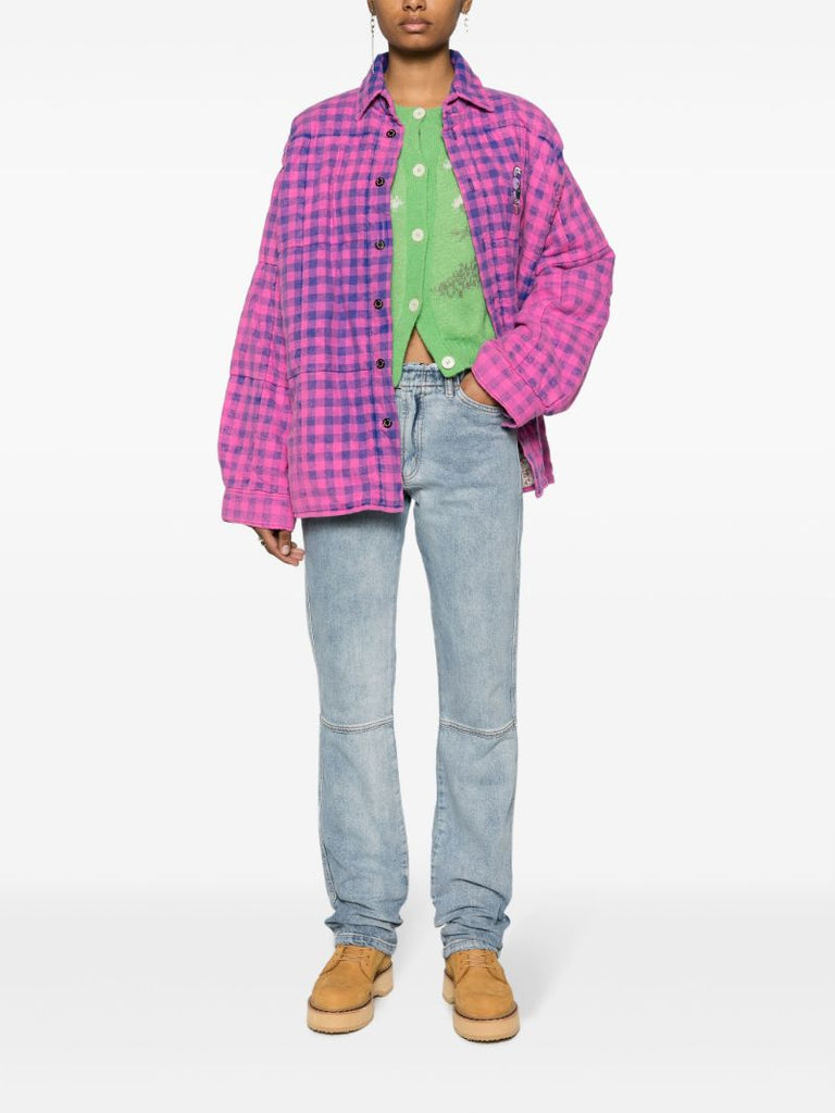 Blue Frayed Straight-leg Jeans