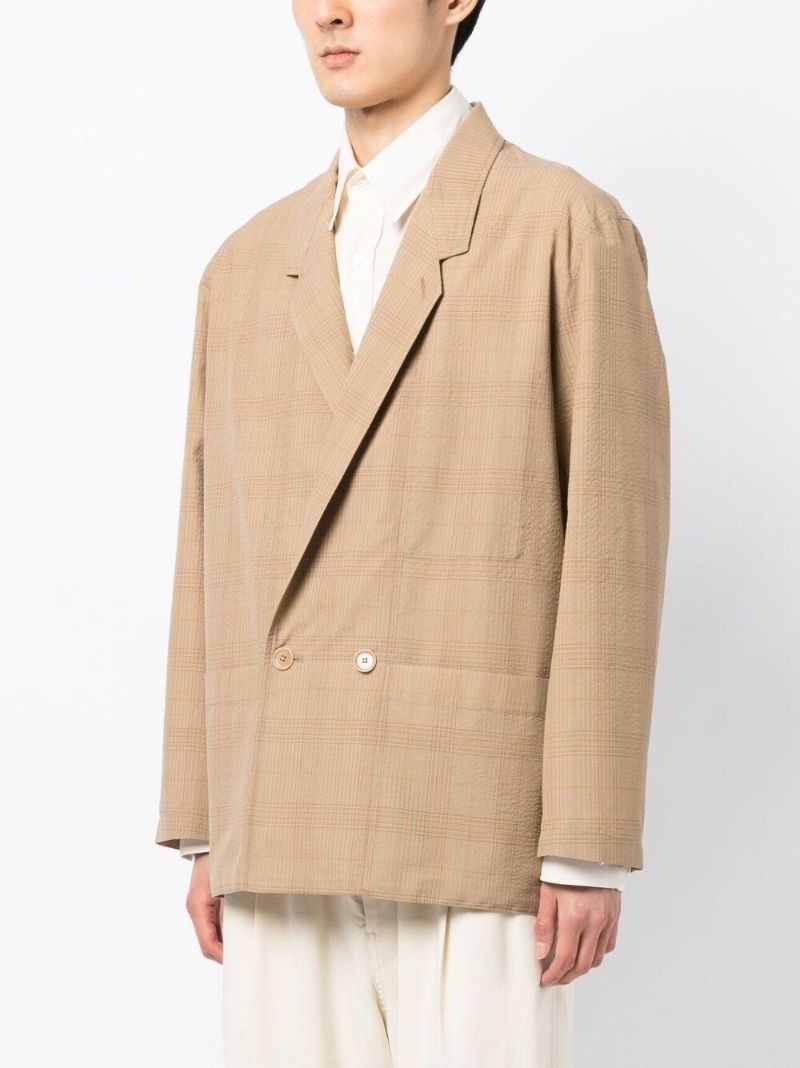 Brown Check Print Double-breasted Blazer