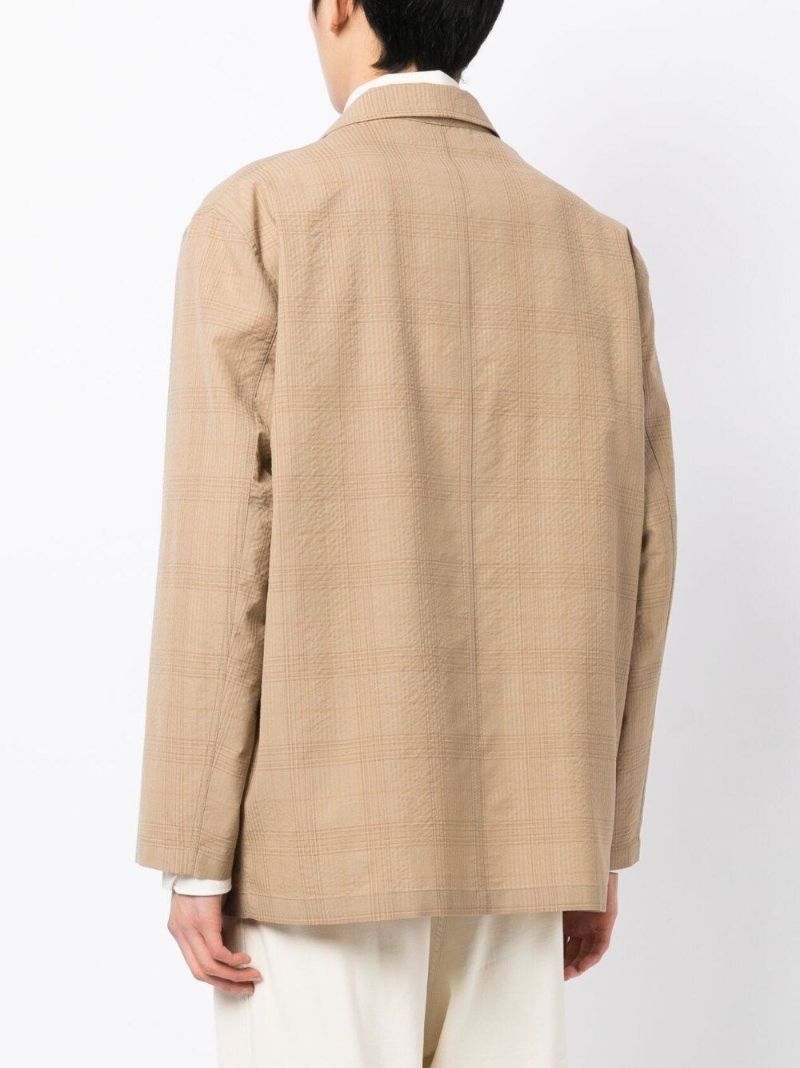Brown Check Print Double-breasted Blazer