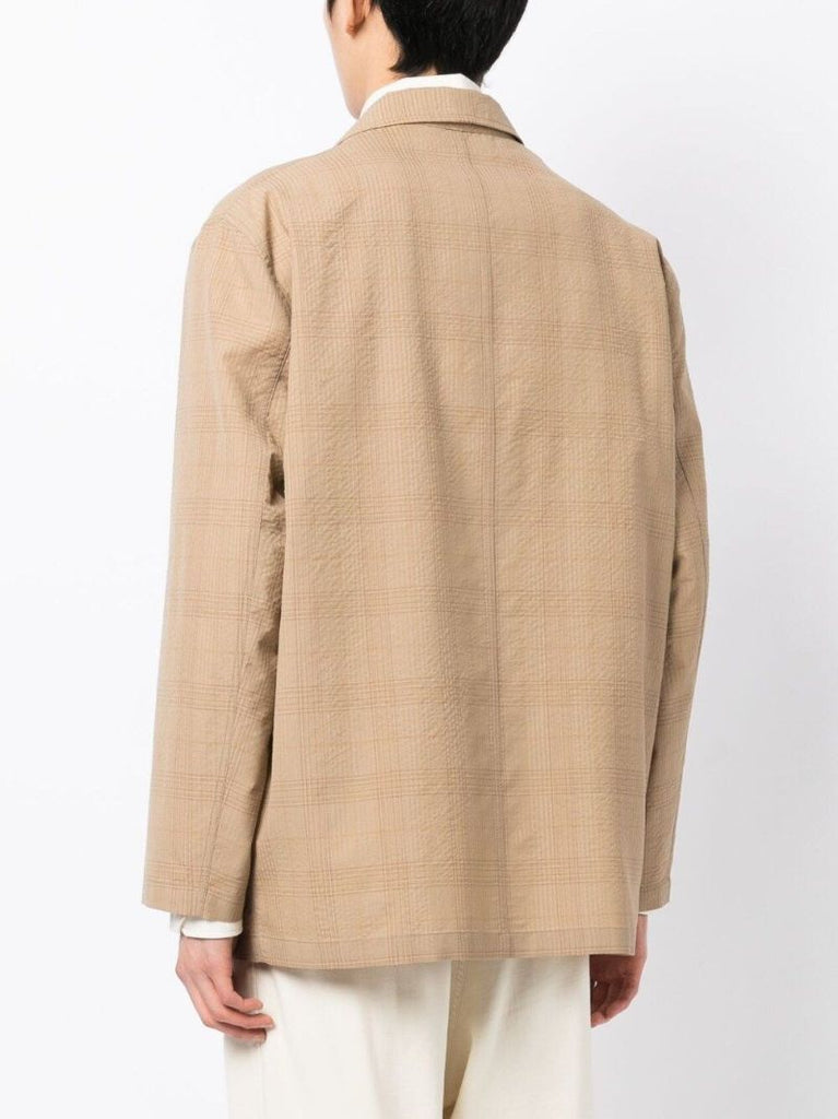 Brown Check Print Double-breasted Blazer