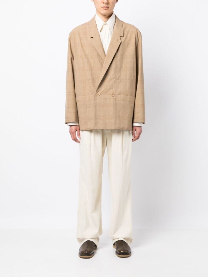 Brown Check Print Double-breasted Blazer