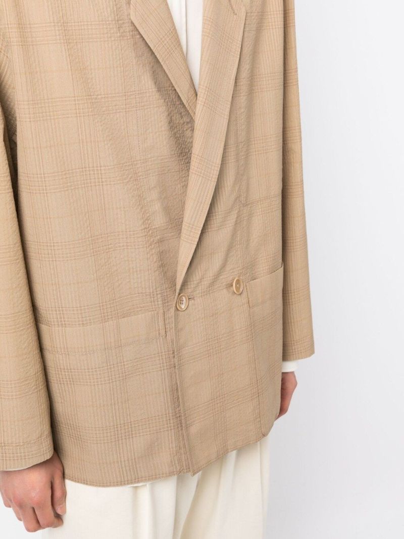 Brown Check Print Double-breasted Blazer