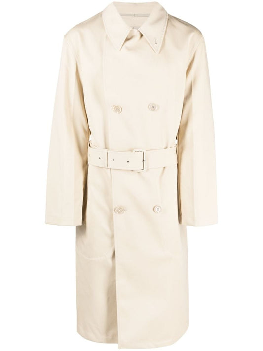 Neutral Military Double-breasted Trench Coat