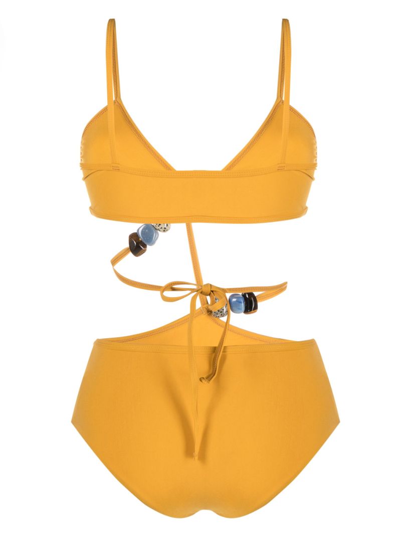 Yellow Displace Stone-embellished Cut-out Swimsuit