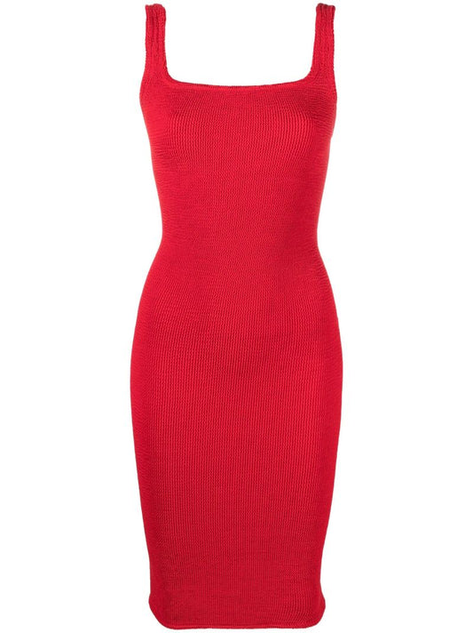 Red Crinkled Tank Dress