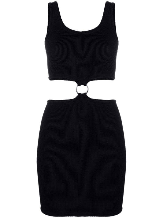 Black Crinkled Hoop Mini Dress