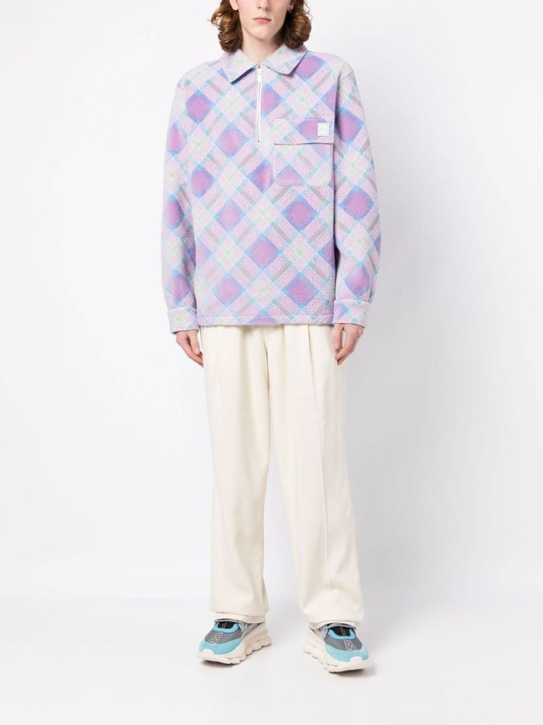 Purple Logo Patch Checkered Sweatshirt