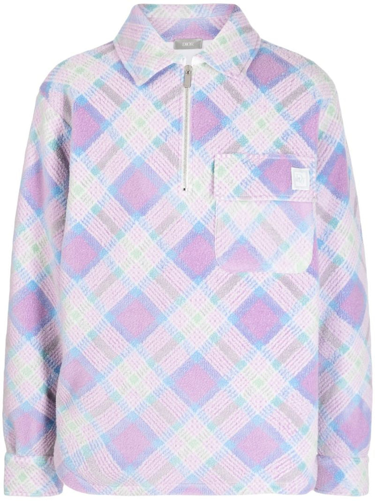 Purple Logo Patch Checkered Sweatshirt