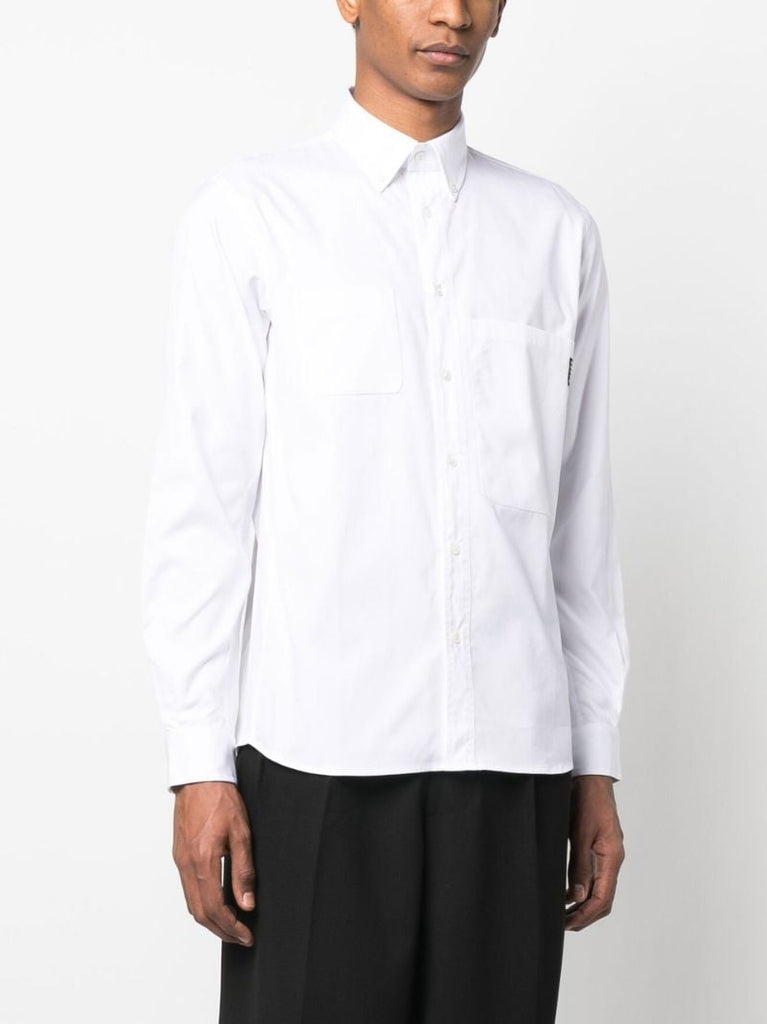 White Logo Patch Cotton Shirt